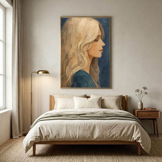 Vintage Impasto Woman Portrait Canvas Wall Art Elegant Blonde Lady Side Profile Textured Painting for Home Decor Living Room Bedroom Office