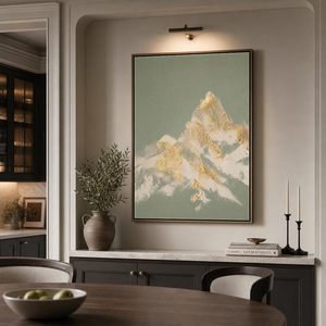 Abstract Textured Sage Green Gold Beige Landscape Vertical Wall Art for Living Room