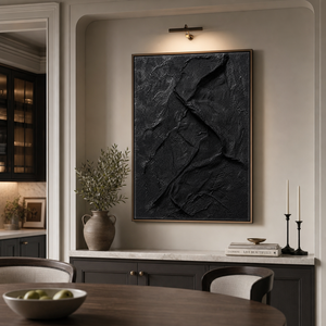 Abstract Black Textured 3D Relief Vertical Wall Art for Living Room