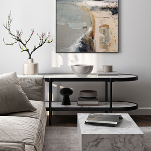 Abstract Neutral Landscape Textured Wall Art - Thick Knife Brush Stroke Minimalist Coastal Scene for Living Room Office Bedroom Dining Room Hallway
