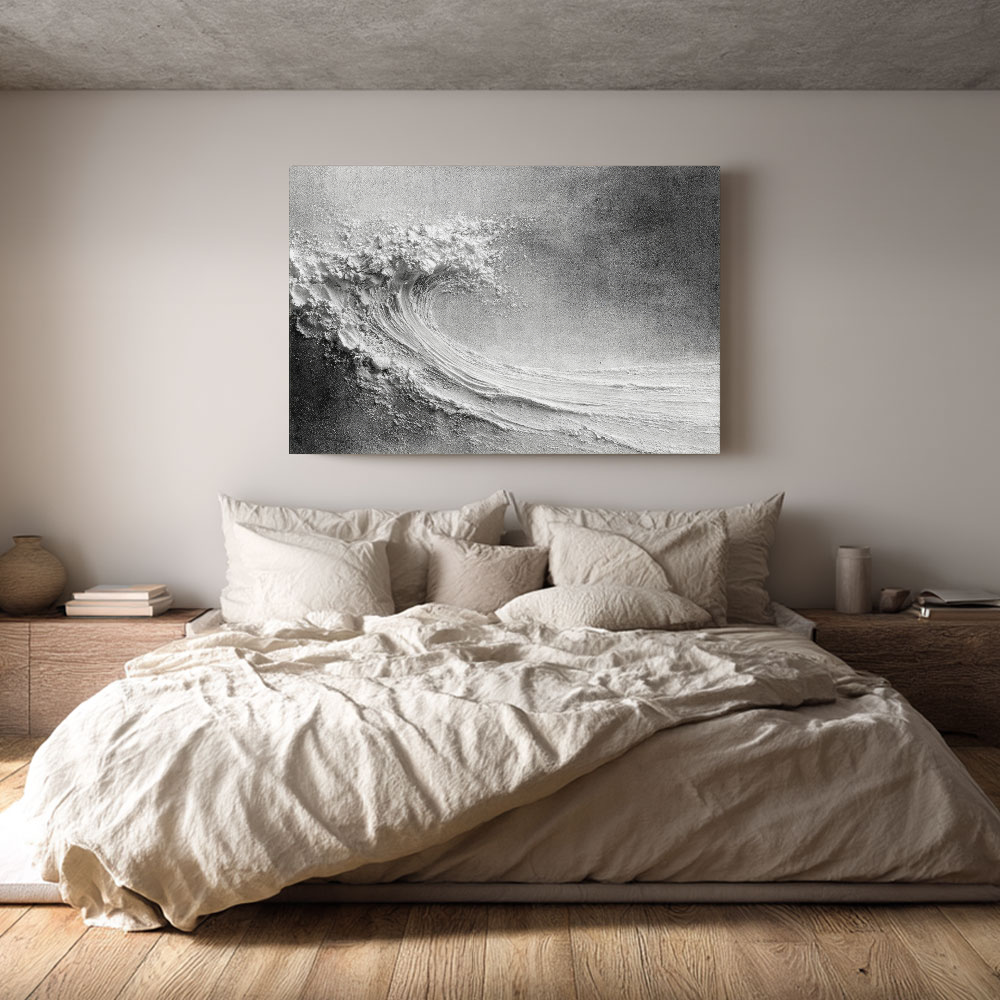 Black and White Textured Abstract Ocean Wave Impasto Wall Art Minimalist Modern Coastal Decor Frameless Option for Living Room Bedroom Office Hallway Dining Room