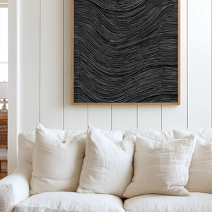 Modern Minimalist Dark Grey Black Abstract Textured 3D Relief Wave Line Wall Art for Office Hallway Living Room Bedroom Dining Room