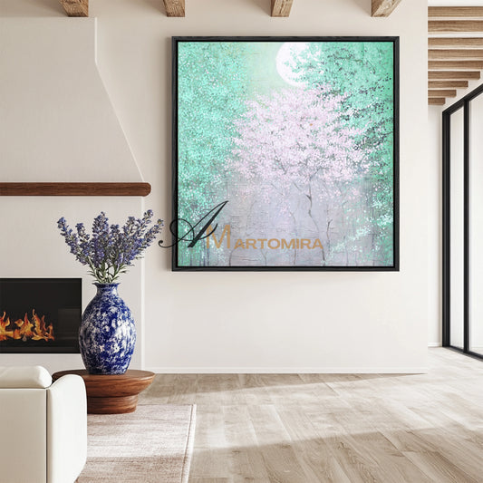 Paintings Of Trees | Green Wall Art | Landscape Canvas Painting | Contemporary Wall Decor #DF015