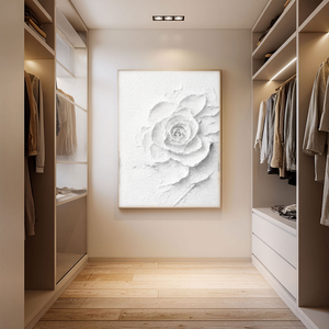 Minimalist White Textured 3D Rose Flower Impasto Wall Art Elegant Modern Neutral Decor for Living Room Bedroom Office