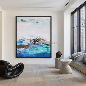 Blue And White Wall Art | Modern Abstract Painting | Blue Wall Art Abstract | Wall Art Decor #DF035