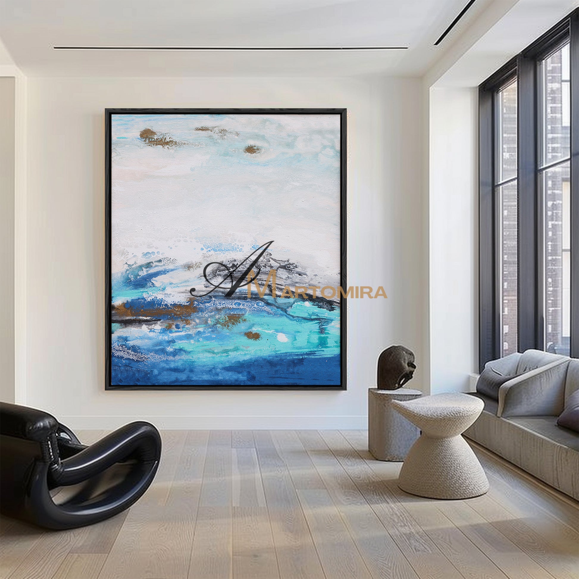 Blue And White Wall Art | Modern Abstract Painting | Blue Wall Art Abstract | Wall Art Decor #DF035