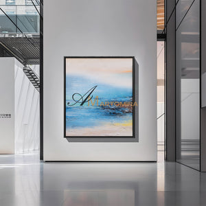 Abstract Landscape Art | Landscape Wall Art | Lake Canvas Wall Art | Blue And White Wall Art #DF026