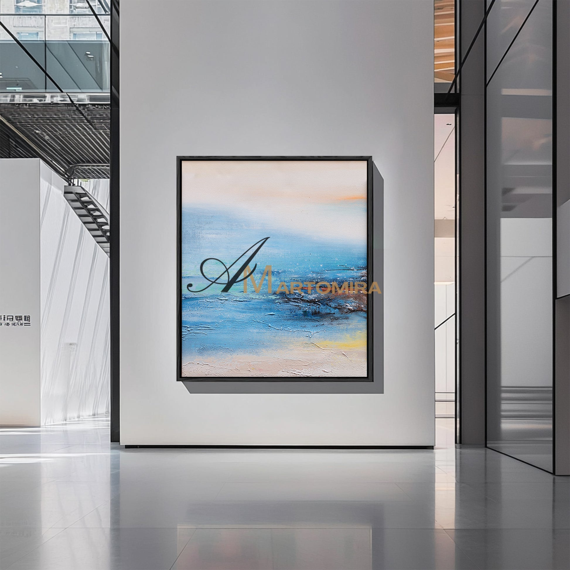 Abstract Landscape Art | Landscape Wall Art | Lake Canvas Wall Art | Blue And White Wall Art #DF026