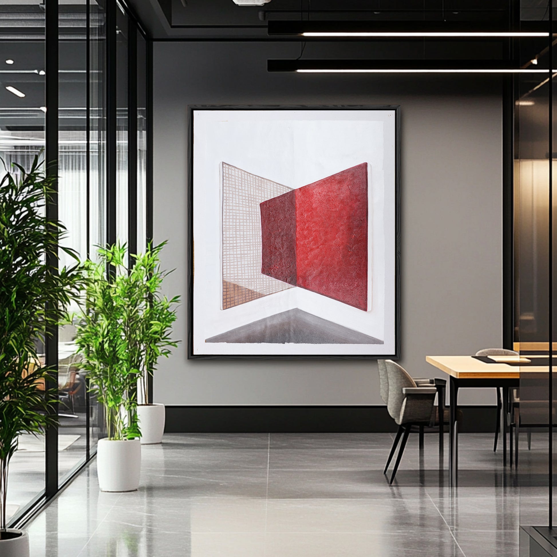 Red And White Wall Art | Abstract Geometric Art | Minimalist Abstract Art #DF017