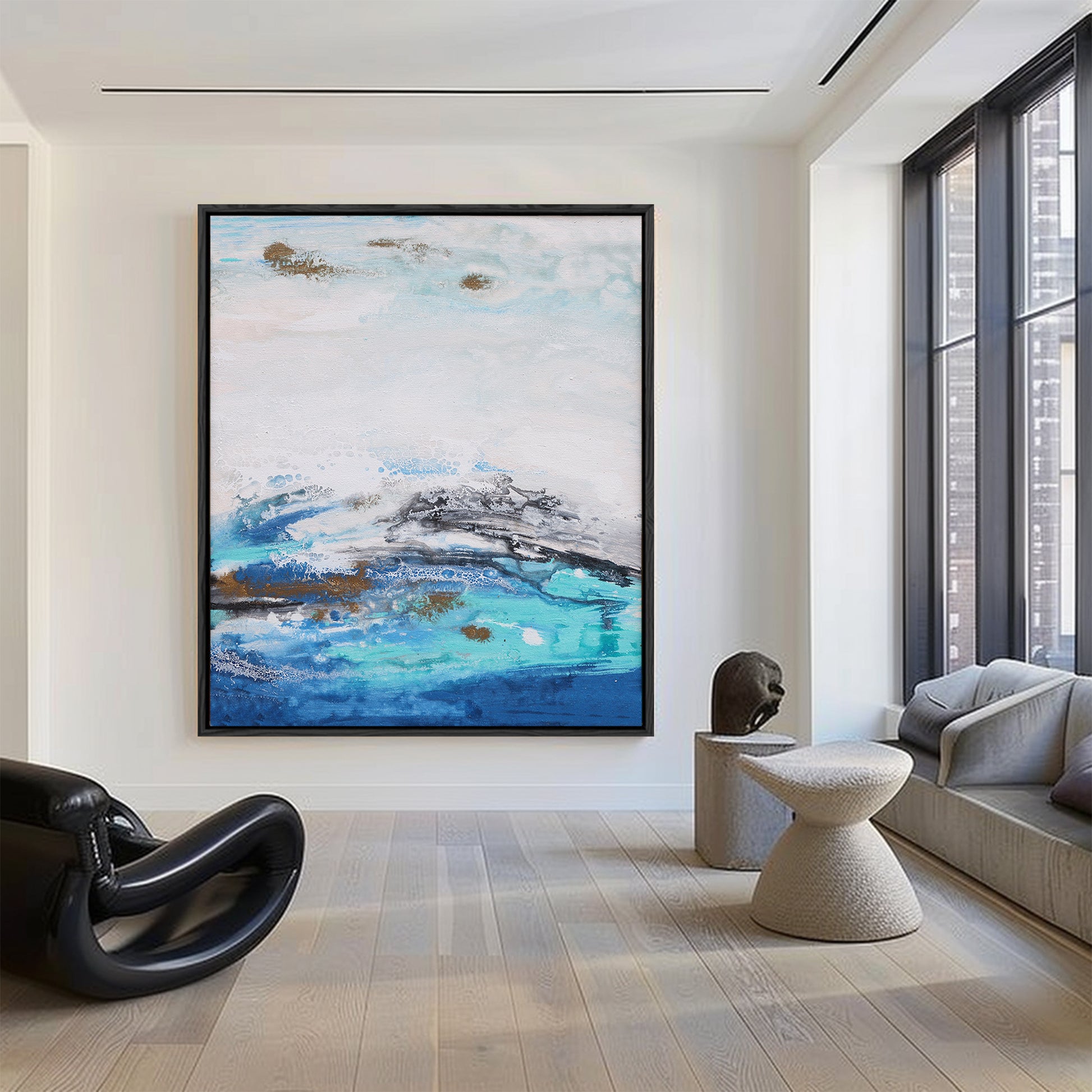 Blue And White Wall Art | Modern Abstract Painting | Blue Wall Art Abstract | Wall Art Decor #DF035