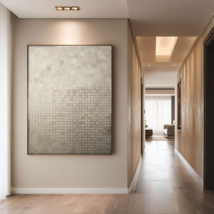 Minimalist Neutral Geometric Textured Wall Art – Soft Beige Off White Light Grey Abstract Grid Blocks, Muted Modern Decor, Thick Paint Stacking Canvas Artwork for Home Living Room Bedroom Office Dining Hallway