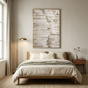 Minimalist Neutral Abstract Textured Canvas Wall Art for Modern Home Decor, Impasto Paint with Thick Brush/Knife Stacked Layers, Beige White Brown Earth Tone Block Pattern, Framed Wabi-Sabi Inspired Wall Decor for Living Room Bedroom Office Hallway
