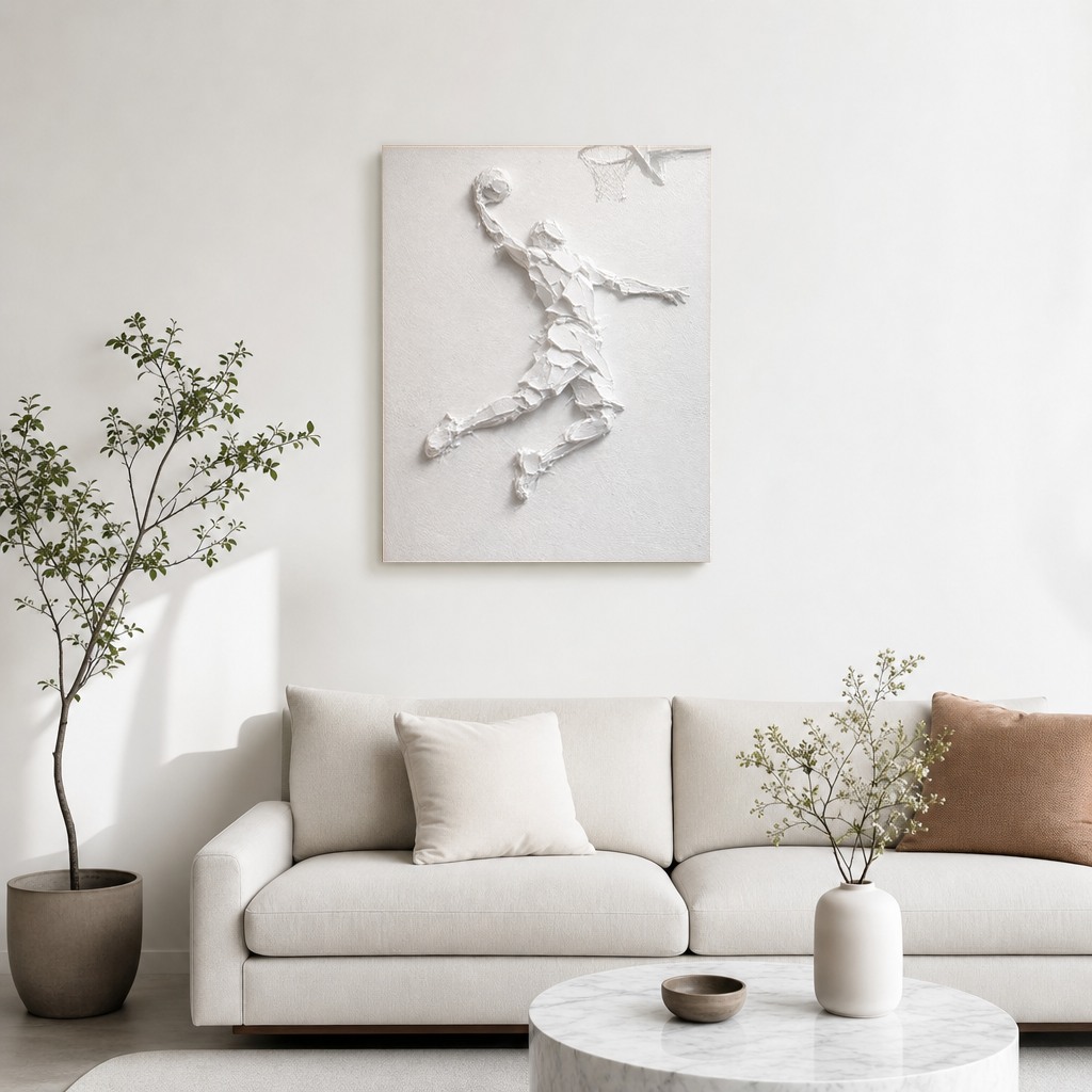 White Textured Sport 3D Relief Vertical Wall Art for Living Room or Office