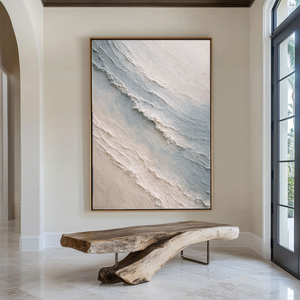 Abstract Blue Beige White Ocean Wave Textured Wall Art Minimalist Modern Frameless Canvas Painting for Living Room Bedroom Office Dining Hallway Neutral Coastal Style Wall Decor