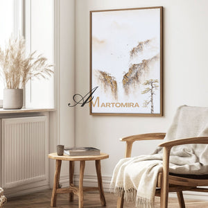 Painting Of The Mountains | Gold White Wall Art | Minimalist Abstract Art | Wabi Sabi Art #DF008