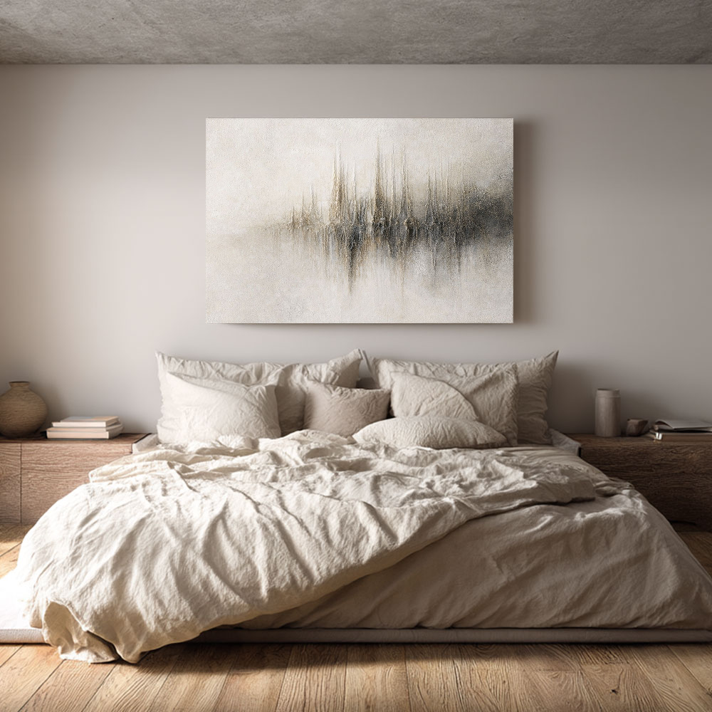 Abstract Beige Skyline Textured Canvas Painting - Hand-Painted Central Ridge Art