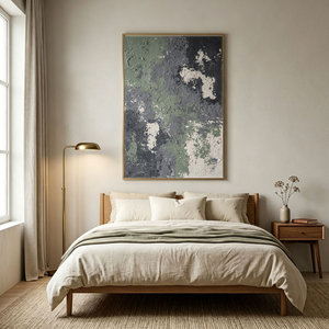 Abstract Textured Dark Green, Medium Grey, White & Beige Thick Impasto Wall Art Modern Muted Non-Representational Decor for Contemporary Home Office Hallway Dining Bedroom Living Room Spaces