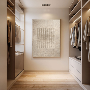Modern Minimalist Neutral Beige 3D Textured Geometric Lines Plaster Wall Art, Abstract Rectangular Grid Pattern Wabi Sabi Alternative Soft Tone Wall Decor for Calm Spaces
