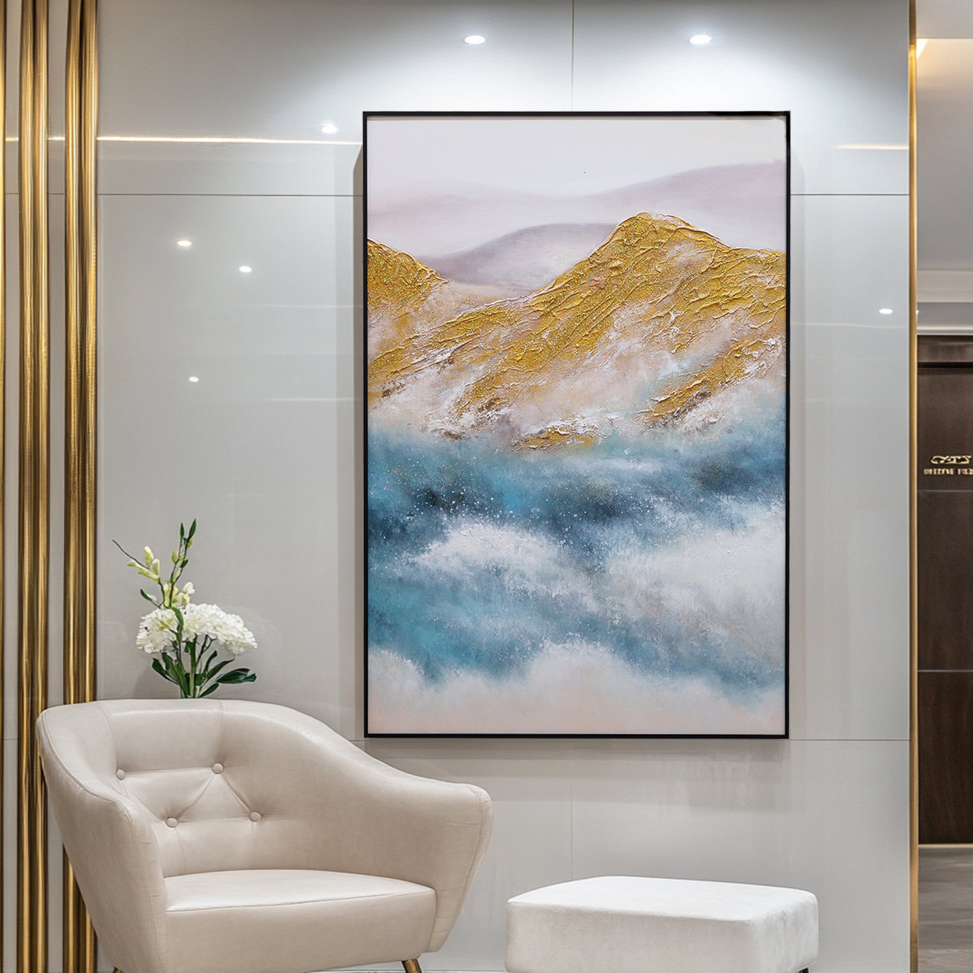 Blue And Gold Wall Art | Abstract Painting Mountains | Abstract Landscape Art | Large Wall Art #DF001