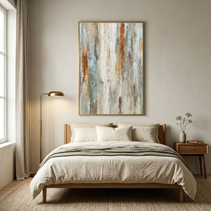 Abstract Neutral Vertical Stripes Textured Wall Art Modern Muted Brown Beige White Grey Artwork for Contemporary Living Room Bedroom Office Dining Room Hallway Decor