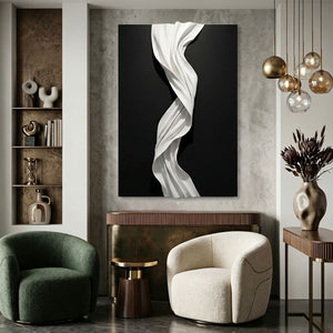 Black and White Abstract 3D Twisted Wave Minimalist Modern Textured Wall Art Elegant Monochrome Decor for Contemporary Home and Office Interiors