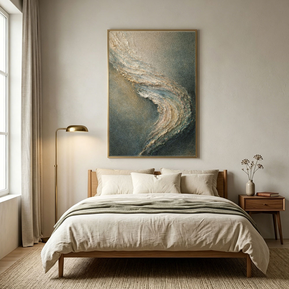 Abstract Textured Impasto Wall Art Muted Dark Grey Beige Light Grey Curved Wave Canvas Modern Minimalist Home Decor for Living Room Bedroom Office Dining Room Hallway