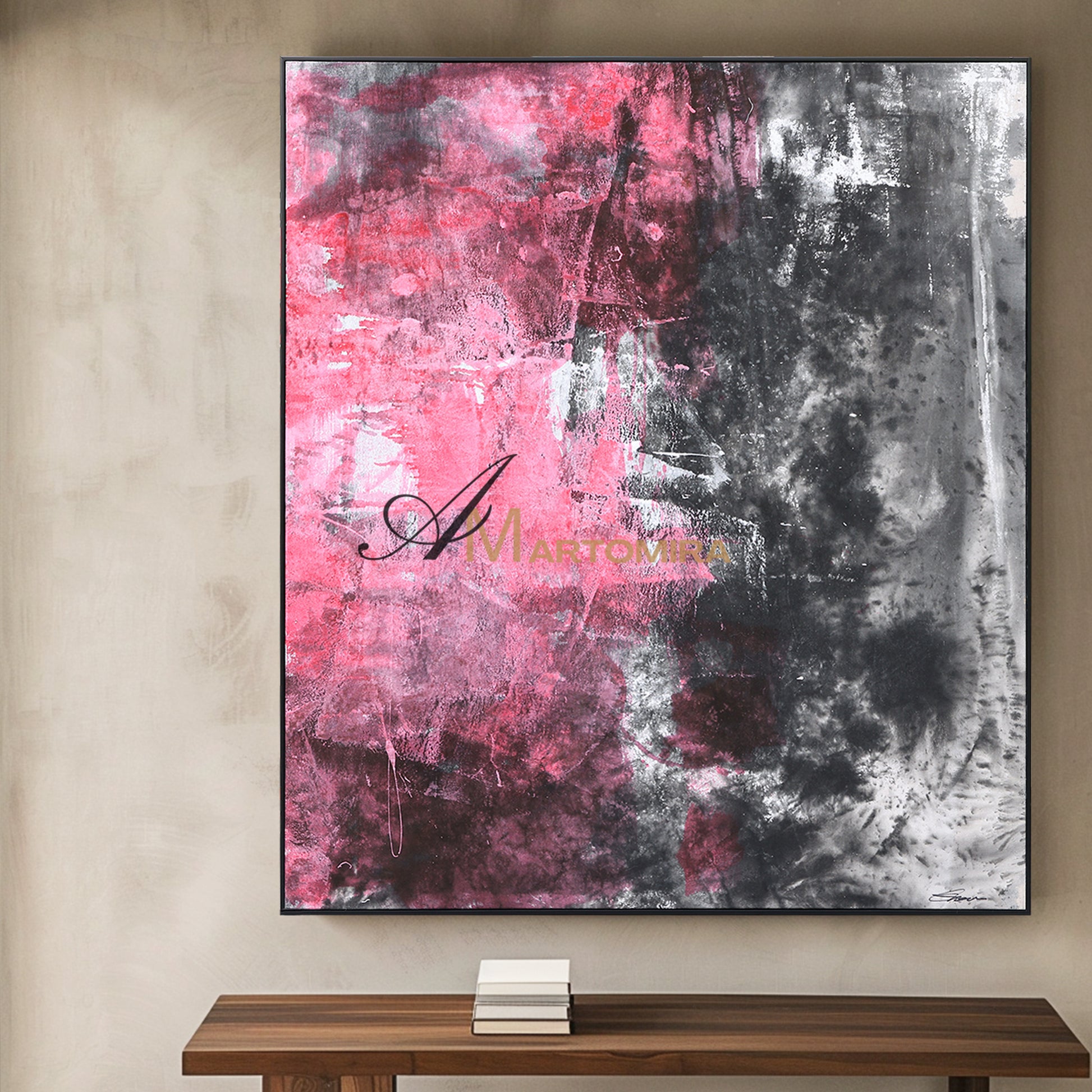 Pink And Black Wall Art | Modern Abstract Art | Minimalist Abstract Art | Abstract Painting For Living Room #DF049