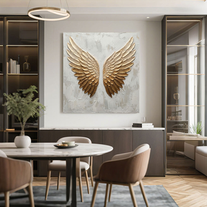 Luxury 3D Golden Angel Wings Textured Wall Art, Elegant Neutral White Beige Relief Artwork, Modern Stylish Home Decor Hanging Piece for Living Room Bedroom Office Hallway Dining Room, Sophisticated Accent Art