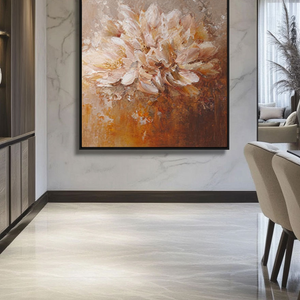 Elegant Vintage Soft Pink Beige Brown Floral Textured Wall Art, Muted Impasto Flower Bouquet Canvas Artwork for Cozy Home Decor, Perfect for Living Room Bedroom Dining Room Hallway Office