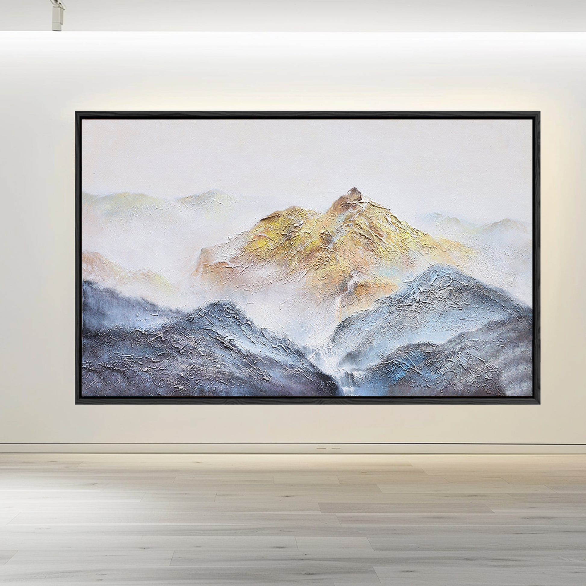 Abstract Landscape Art | Blue And Gold Wall Art | Mountains Painting | Paintings For Living Room #DF014