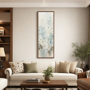 Abstract Teal Blue Beige Brown Botanical Canvas Wall Art Minimalist Floral Stem Nature Painting for Modern Home Decor Living Room Bedroom Office