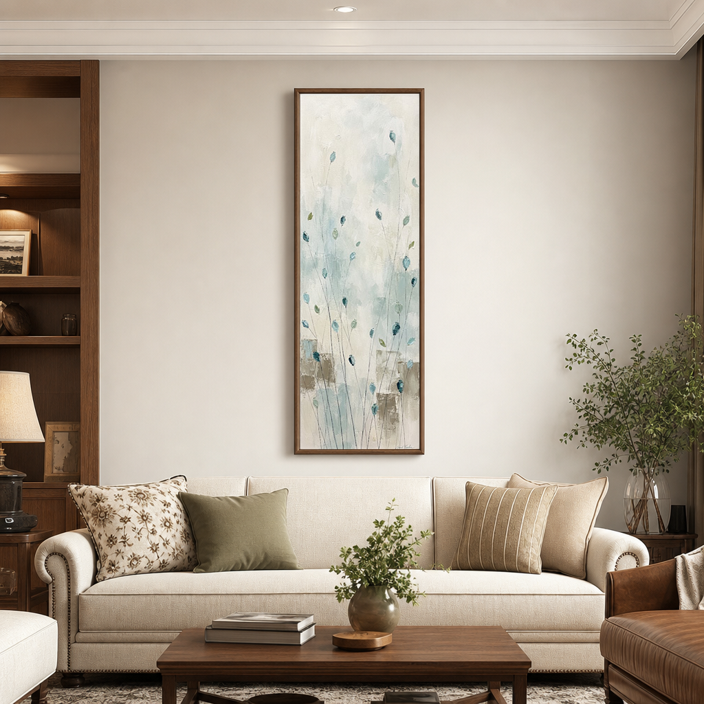Abstract Teal Blue Beige Brown Botanical Canvas Wall Art Minimalist Floral Stem Nature Painting for Modern Home Decor Living Room Bedroom Office