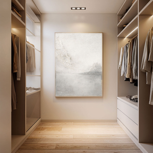 Minimalist Abstract Textured Beige White Light Grey Landscape Plaster Framed Wall Art for Modern Living Room Bedroom Office Neutral Decor