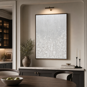 White Light Gray Textured Minimalist Abstract Vertical Wall Art for Living Room