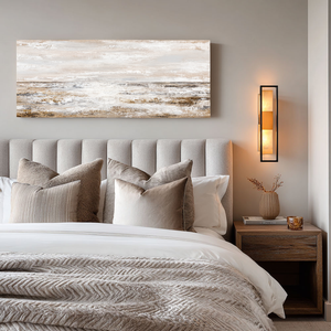 Abstract Coastal Ocean and Sky Landscape Textured Wall Art, Neutral Brown Beige White Light Grey Panoramic Large Canvas Print Artwork for Modern Home Decor, Living Room Bedroom Dining Room Office Hallway Wall Decoration