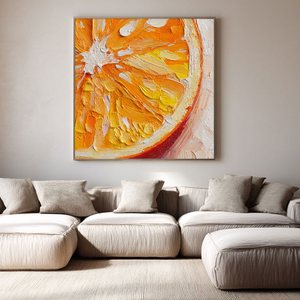 Vibrant Close-Up Orange Citrus Slice Impasto Wall Art Thick Textured Knife Brush Strokes Modern Colorful Abstract Fruit Painting for Kitchen Dining Living Room Bedroom Office Hallway
