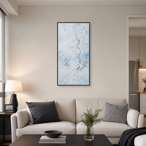 Minimalist Light Blue White Abstract Textured Ocean-inspired Framed Wall Art for Modern Living Room Bedroom Dining Room Hallway Office