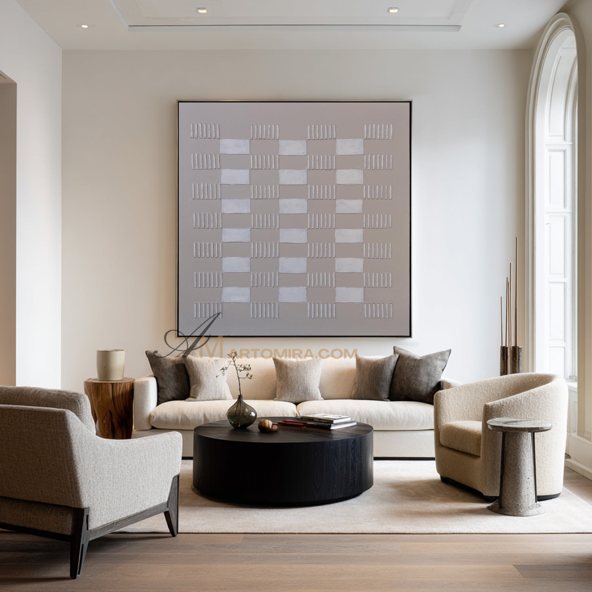 Wabi-Sabi Minimalist Textured Grid Painting | Neutral Abstract Canvas Art | Beige Geometric Wall Art | Modern Aesthetic Home Decor #WB002