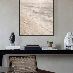 Minimalist Neutral Ocean Wave Textured Wall Art Beige White Grey Abstract Beach Scene Impasto Painting Coastal Artwork for Living Room Bedroom Dining Room Office Hallway