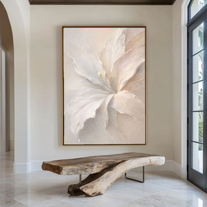 Elegant Soft White Beige Lily Flower Textured Wall Art Minimalist Botanical Decor Modern Aesthetic Artwork for Cozy Home Office Living Room Bedroom Dining Room Hallway