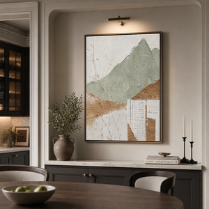 Abstract Sage Green Terracotta Off White Textured Acrylic-style Vertical Landscape Wall Art for Living Room