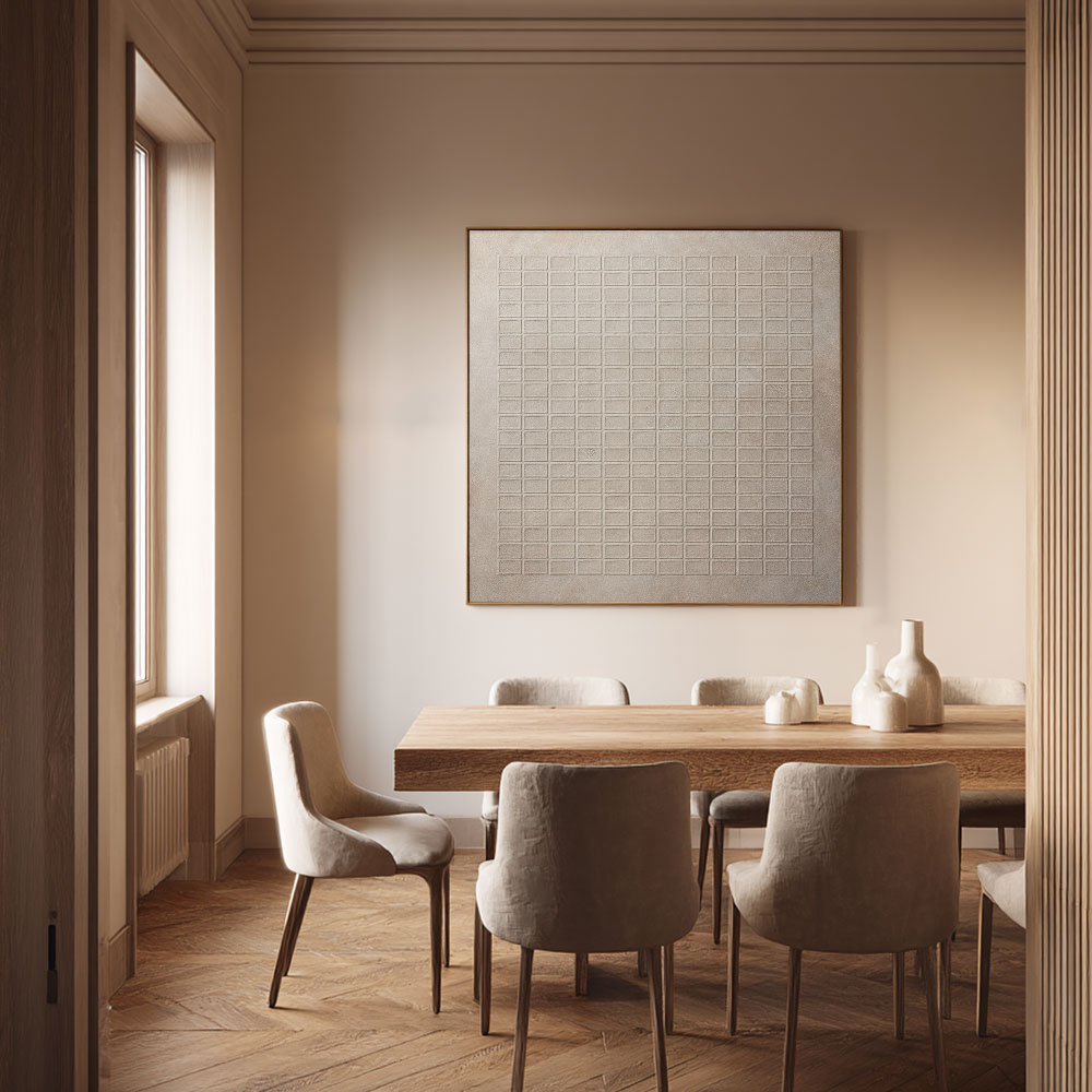 Minimalist Beige Grid Textured Abstract Wall Art Neutral Modern Decor for Contemporary Home Office Living Room Bedroom