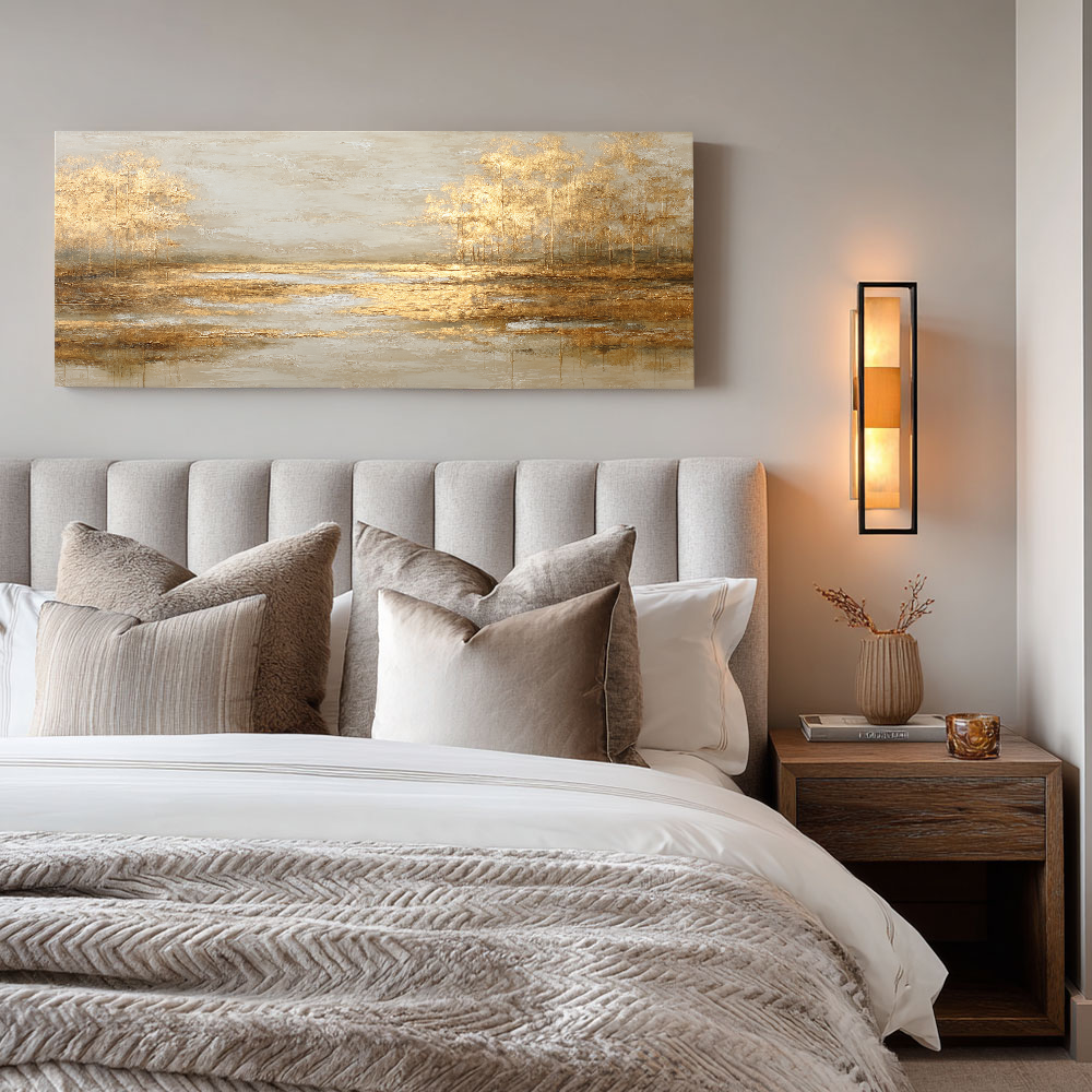 Abstract Gold Leaf Forest Landscape Painting - Warm Beige Trees | Artomira