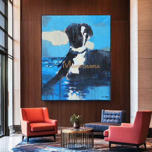 Animal Wall Art | Blue And Black Wall Art | Dog On Painting | Modern Abstract Art #DF040