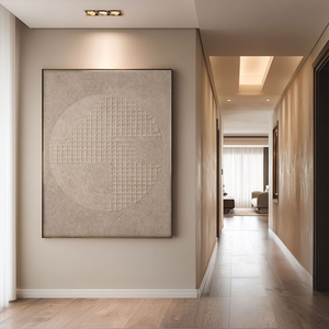 Minimalist Neutral Beige Geometric Textured Wall Art Modern Abstract Grid Circle Relief Artwork Wabi-Sabi Style Elegant Subtle Tonal Decor for Office Living Room Bedroom Dining Room Hallway