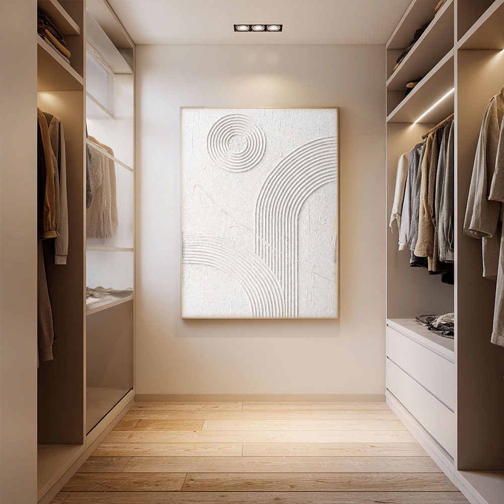 Minimalist White Textured Abstract Geometry and Lines Wall Art, Neutral Asymmetrical Relief Artwork for Modern Home & Office Decor, Wabi Sabi Inspired Plaster Wall Hanging for Living Room Bedroom Dining Room Hallway
