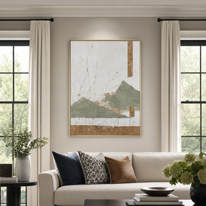 Landscape Sage Green, Earthy Brown, Off-White Abstract Textured Plaster-Style Vertical Wall Art for Dining Room or Living Room