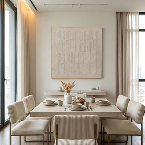 Minimalist Beige Geometric Line Textured Plaster Wall Art Abstract Neutral Tone Square Relief Artwork for Modern Living Room Bedroom Office Dining Room Hallway Wabi Sabi Inspired