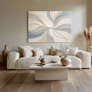 Abstract Blue Beige White Light Grey Textured Swirling Curved Lines Framed Canvas Wall Art - Modern Minimalist Neutral Decor for Living Room Bedroom Office Dining Room Hallway, 200-255 chars placeholder ends