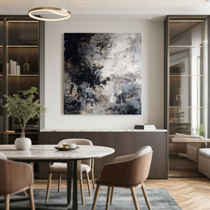 Asymmetrical Black and White Abstract Painting | Hand-Painted Textured Canvas